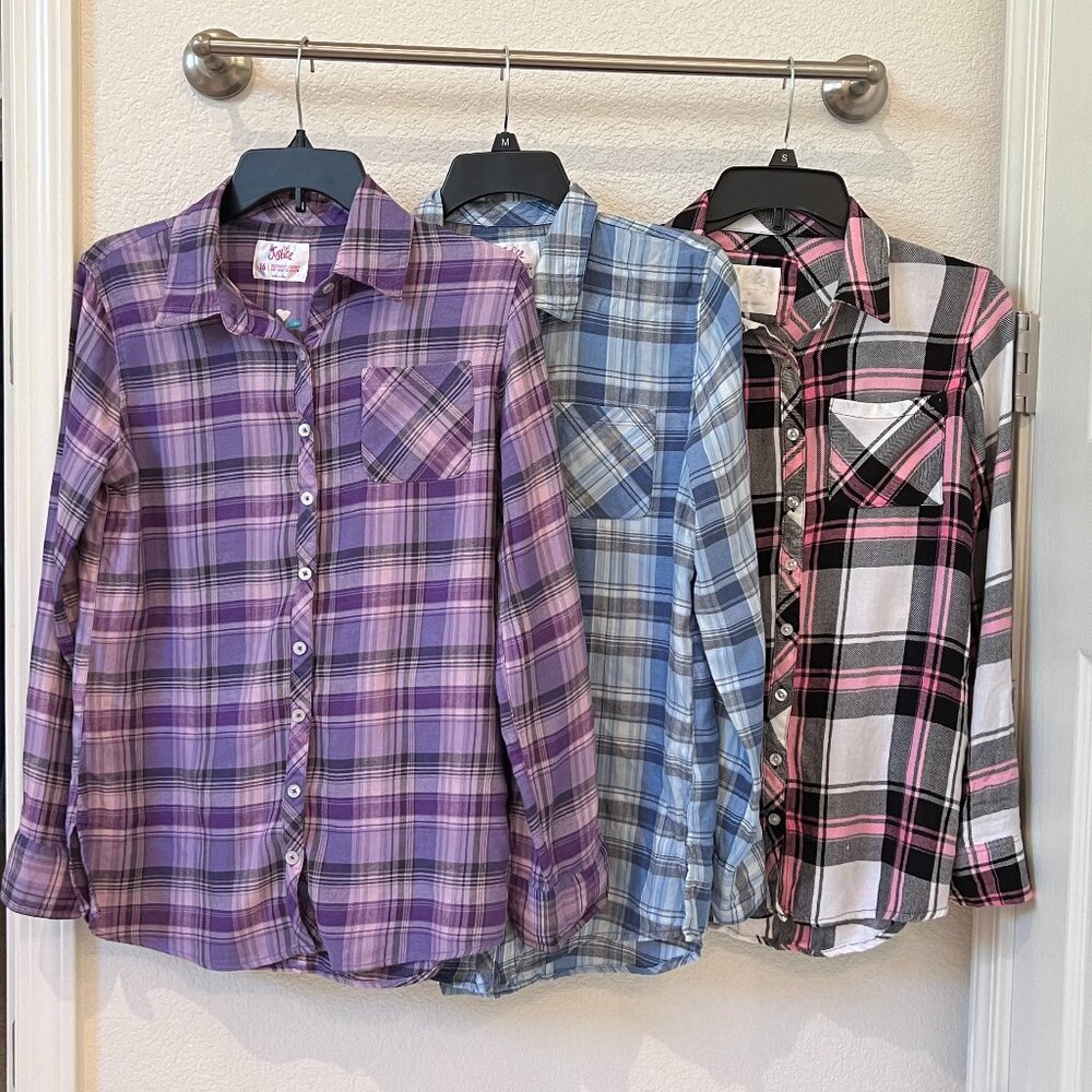 Set of  3 Pack  Girl Justice Plaid lace top just